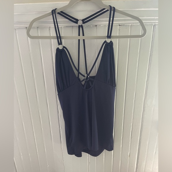 Venus navy blue tank top with silver metal on straps. Like new never worn - Picture 5 of 6